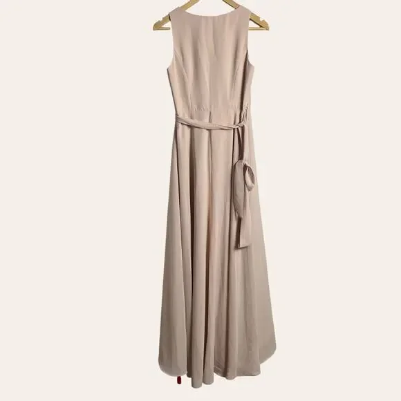 Jenny Packham Cameo Blush Chiffon V-Neck Tie Sleeveless Bridesmaids Wrap Dress